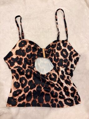 SHEIN Leopard Print Cutout Tank Top in Black and Brown